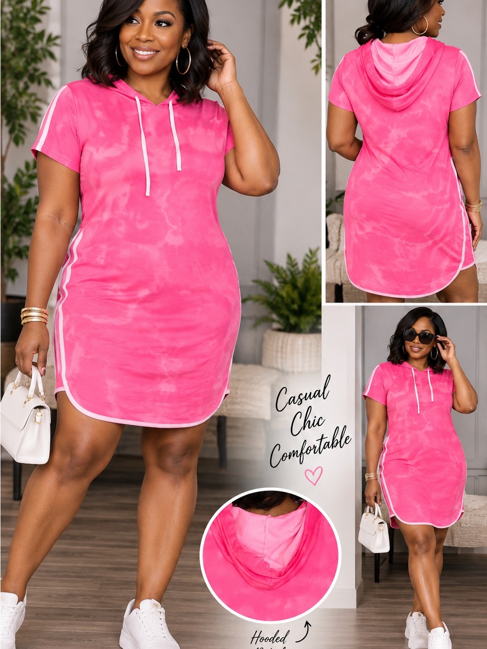 TRUE ROCK Hooded Short-Sleeve Mini Dress